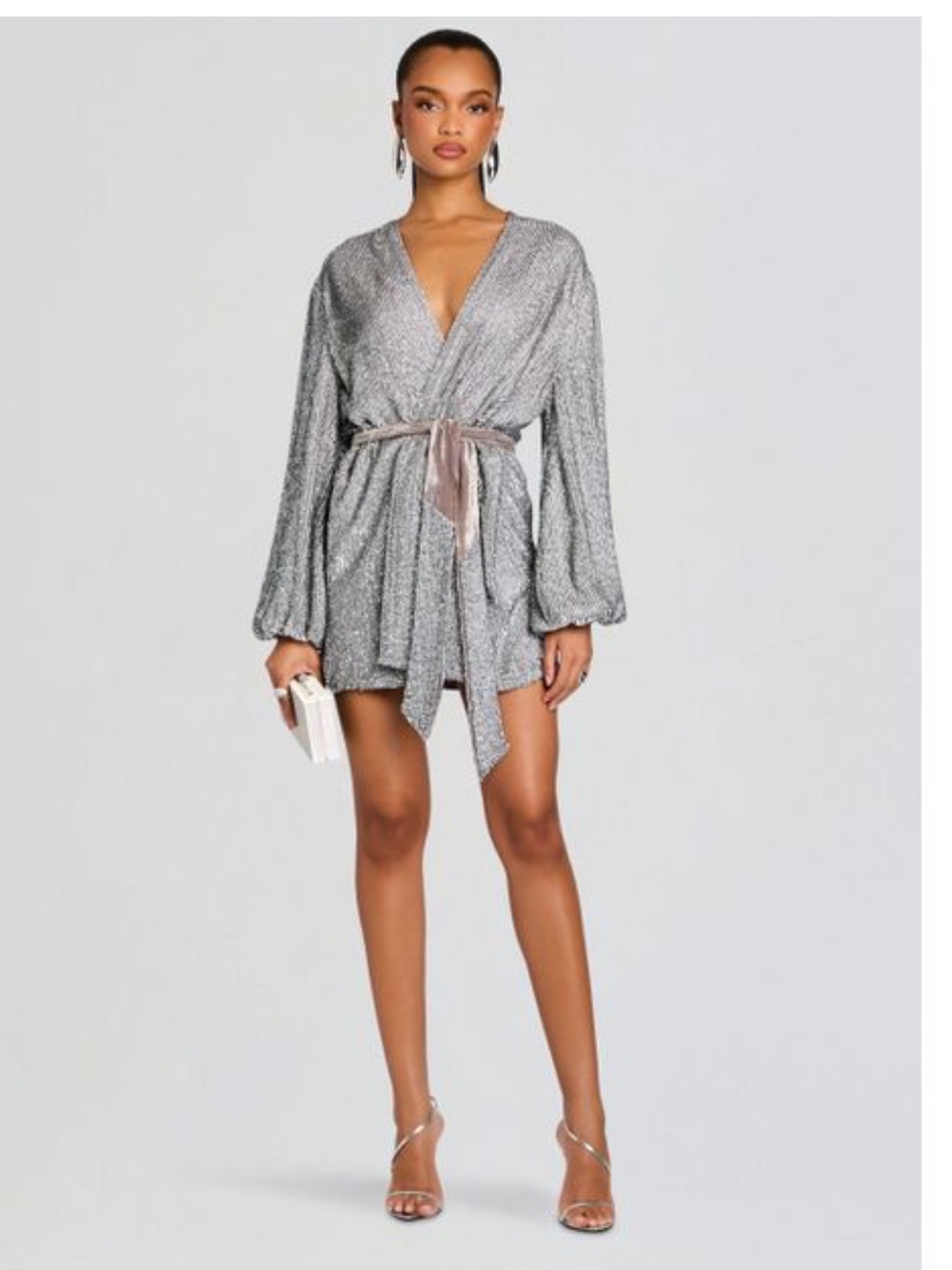 Retrofit Silver Metallic Beaded Wrap with Cream Tie